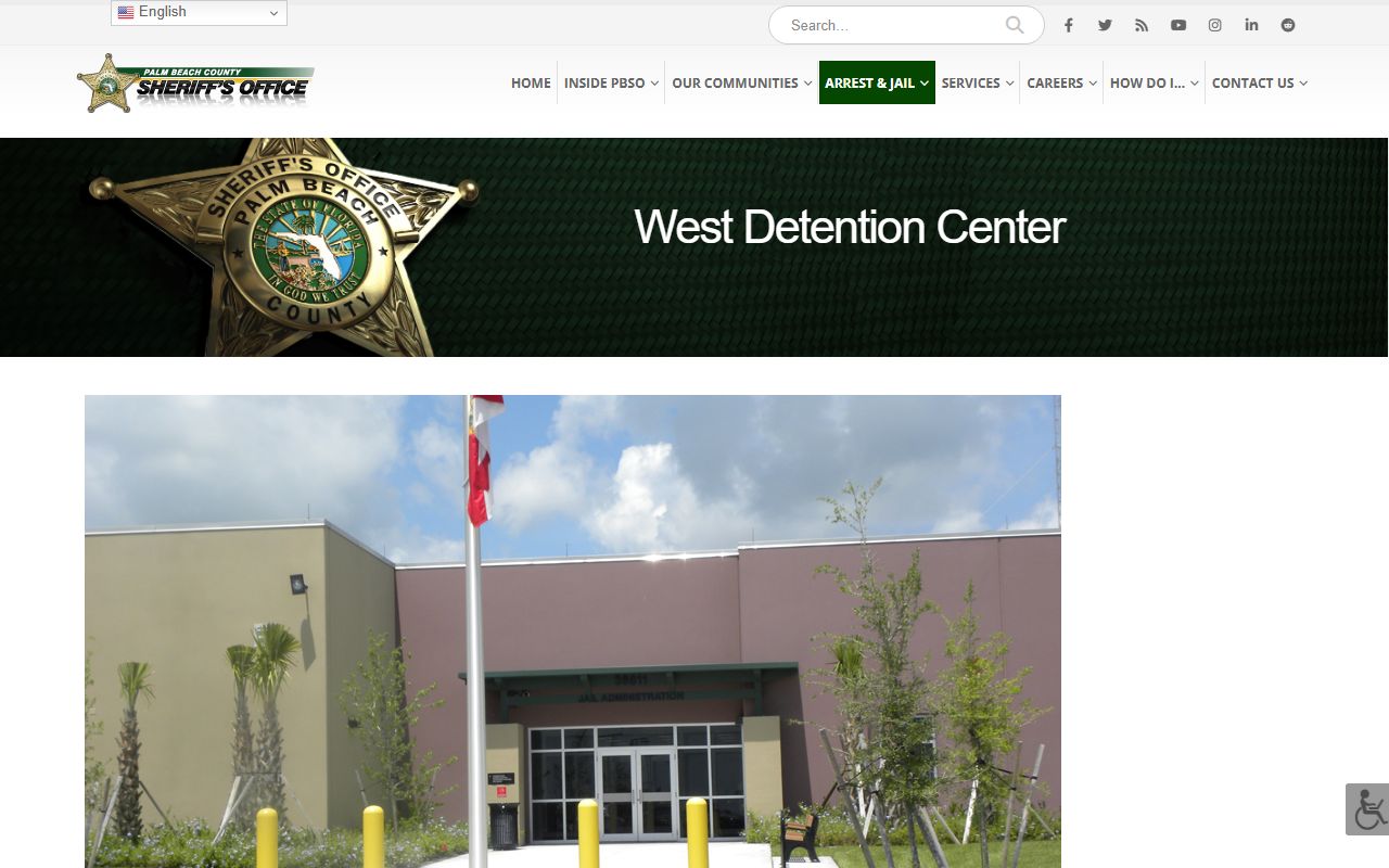 PBSO West Detention Center page for the Belle Glade Palm Beach County jail facility